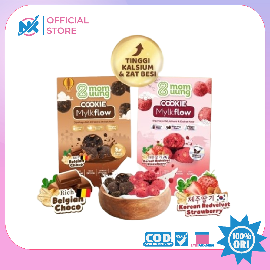 

MOM UUNG COOKIE MYLKFLOW RICH BELGIAN CHOCOLATE | MOMUUNG MYLKFLOW KOREAN RED VELVET STRAWBERRY