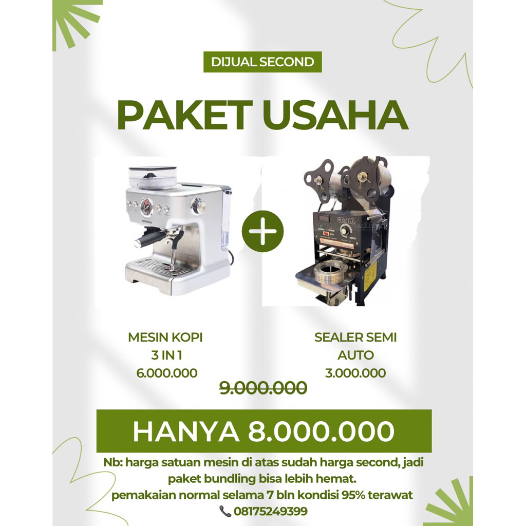 Paket Usaha Kopi + Cup Sealer Semi Auto Mesin Kopi Espresso 3 in 1 (Second terawat)