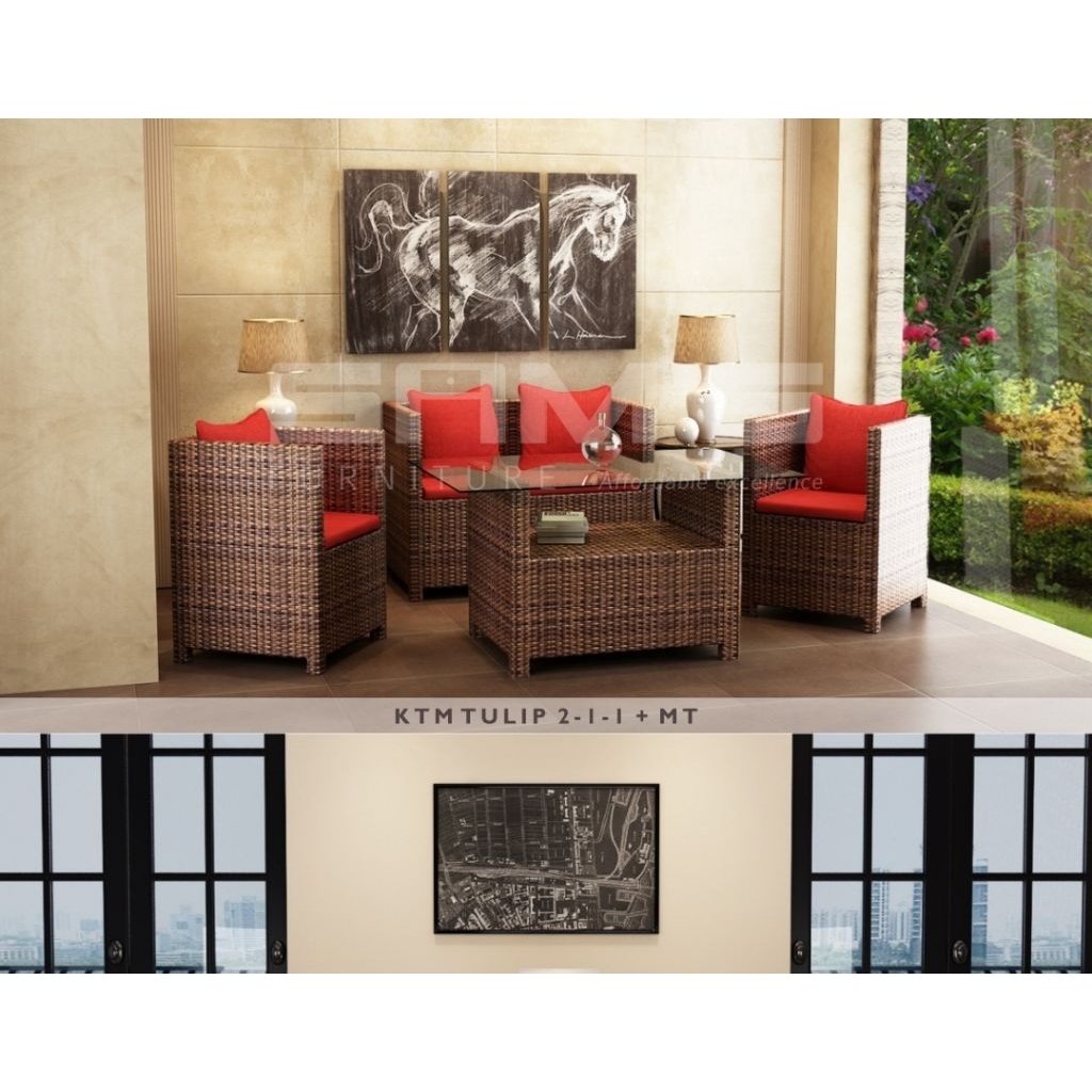 Siantano FULL SET sofa rotan sintetis kursi tamu kursi teras KTM TULIP sofa tamu plus meja