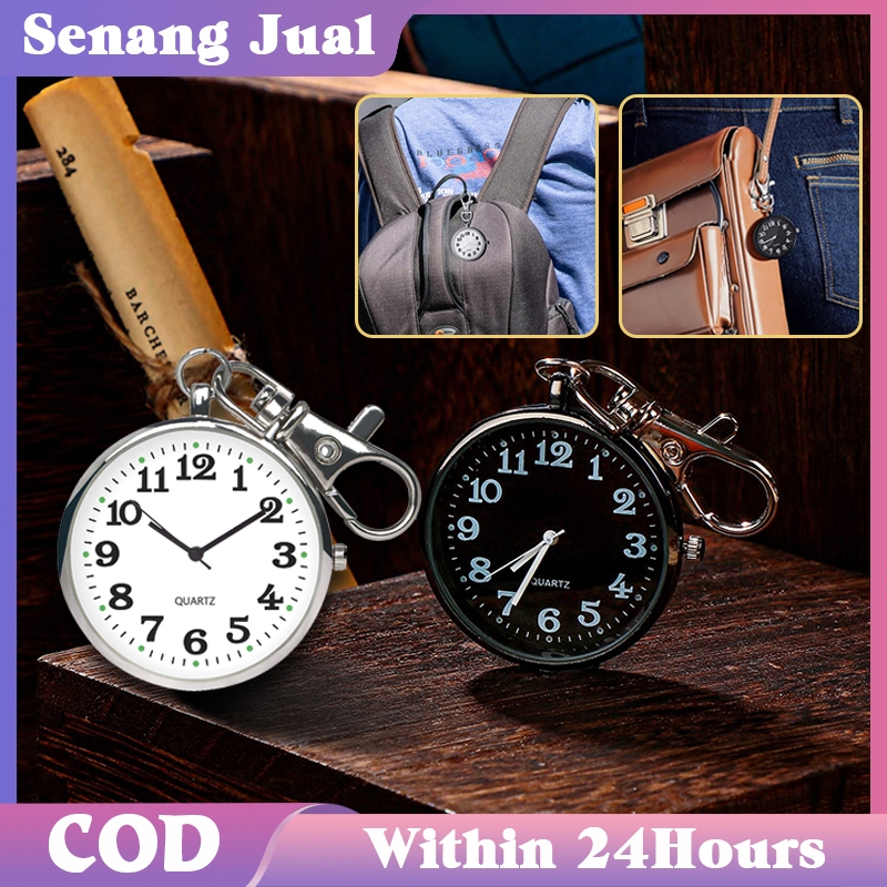Jam Saku Gantungan Kunci Quartz Analog Dial Bulat Simple Portable Jam Saku Digital