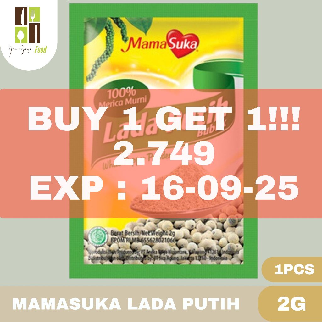 

[ BUY 1 GET 1 ]Mamasuka Lada Putih Bubuk / Merica Bubuk / White Pepper Kemasan 2gr (1pcs)