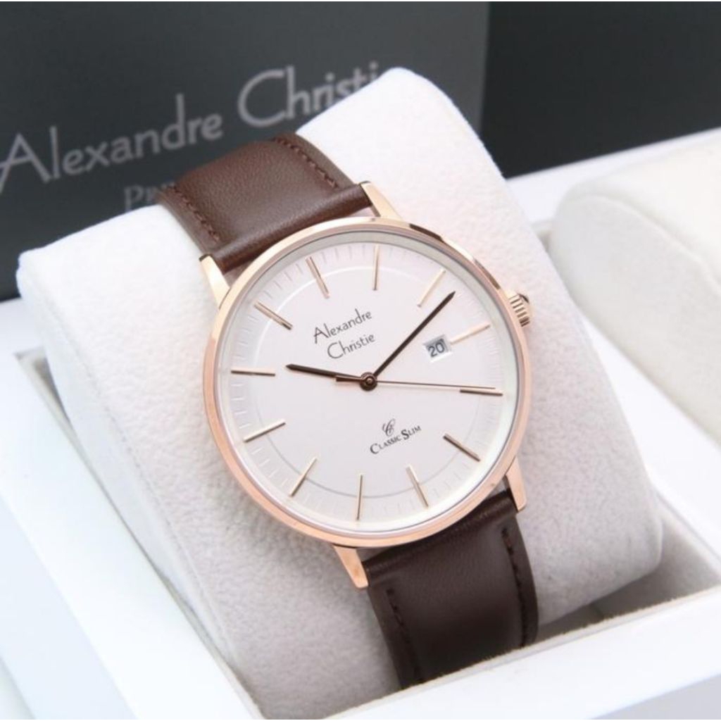 JAM TANGAN PRIA ORIGINAL ALEXANDRE CHRISTIE AC8694MD LEATHER STRAP