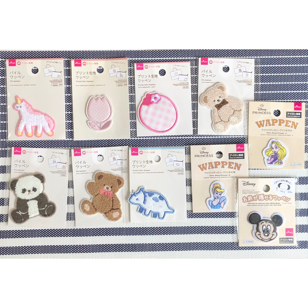 iron patch wappen panda bear princess mickey unicorn original daiso japan