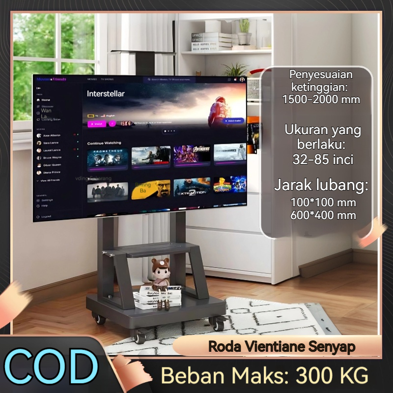 Bracket TV Standing 32-85 Inci Dapat Disesuaikan Universal Bracket TV Bracket TV Berdiri Roda Dorong
