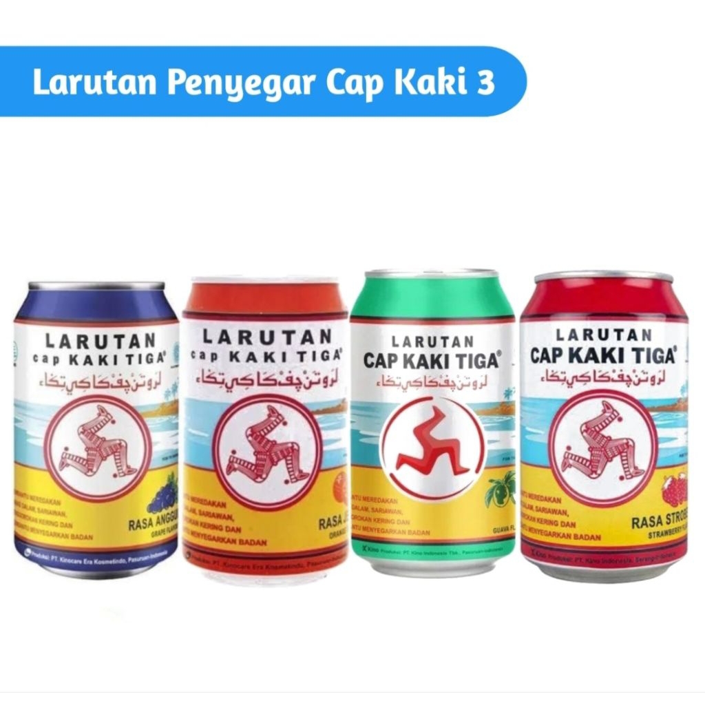 

CAP KAKI TIGA LARUTAN PENYEGAR RASA JAMBU BIJI, JERUK, ANGGUR, STRAWBERRY, MELON 1 KALENG 320 ML