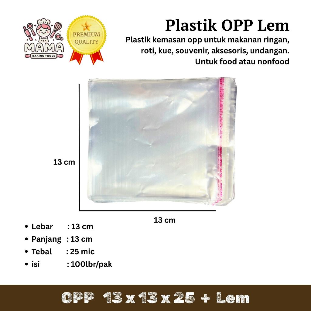 

Plastik OPP (LEM) Tipis 13 x 13 x 25 / Plastik Kue / Plastik Roti / Plastik Undangan / Plastik Cookies / Plastik Uang