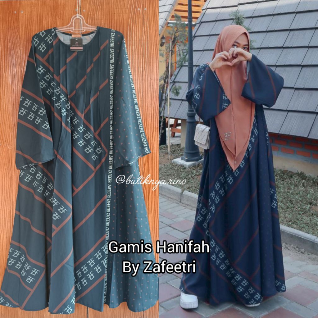 GAMIS HANIFA BY ZAFEETRI (GAMIS SAJA) // GAMIS SYARI MOTIF CERUTY PRINTING