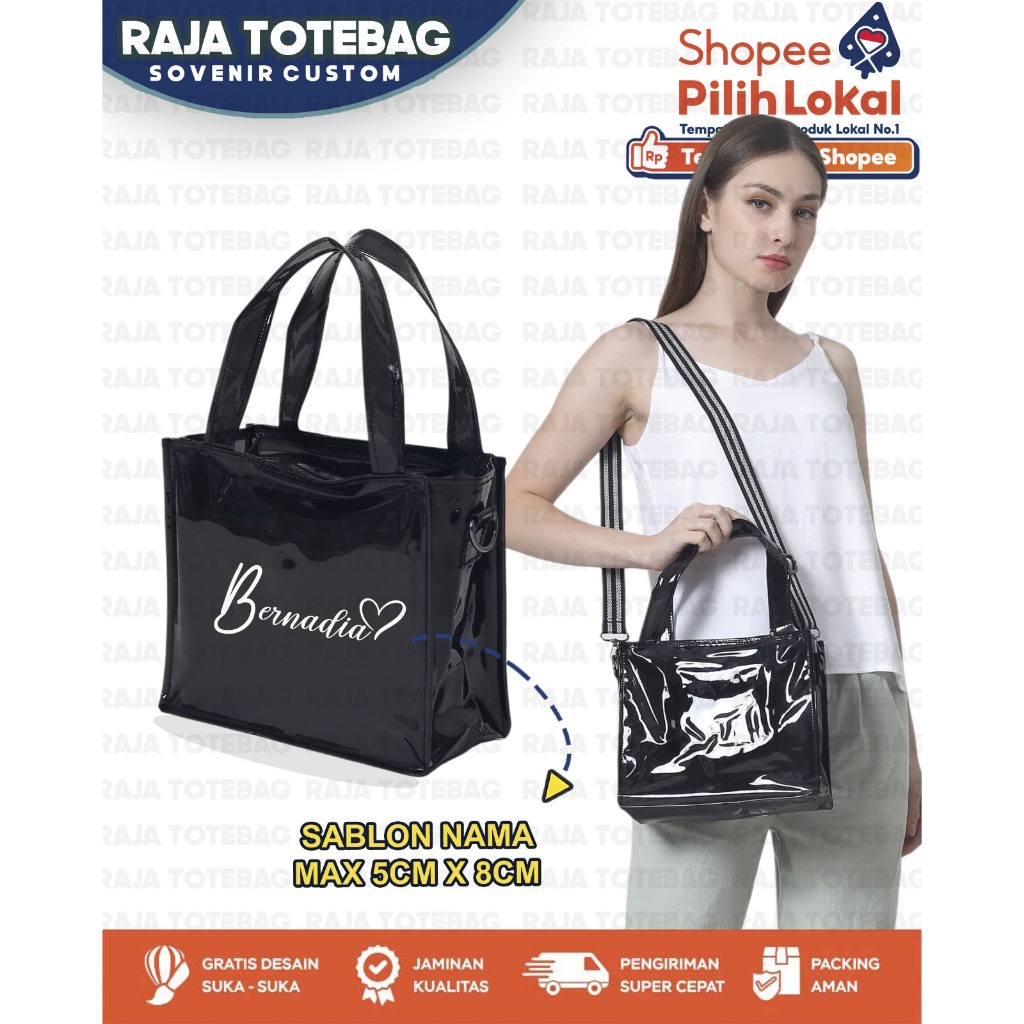 RAJA TOTEBAG - TAS CASUAL MIKA PVC - CUSTOM TAS TOTEBAG MIKA - TOTEBAG MIKA CASUAL HITAM -  CUSTOM S