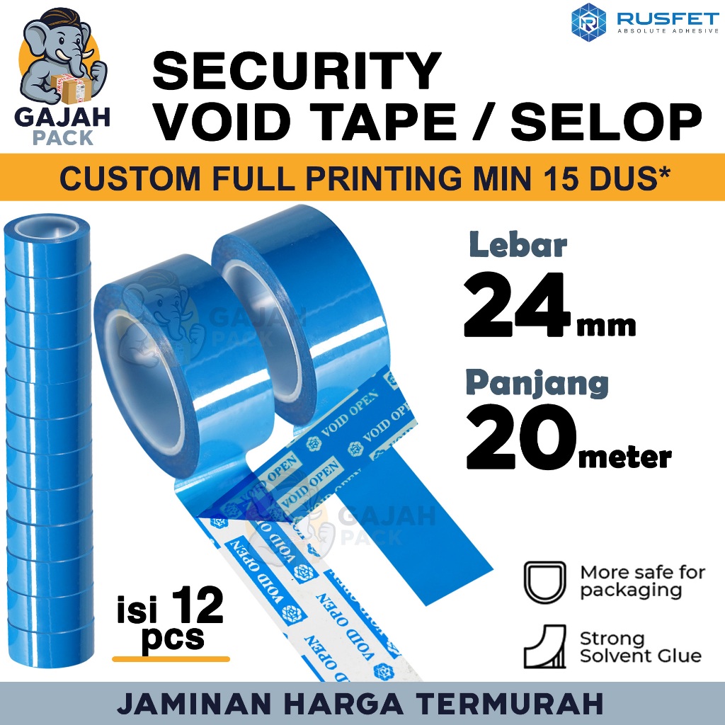 

Lakban Security VOID TAPE Open Segel Selotip Isolasi Rusfet Premium Termurah / SLOP SELOP