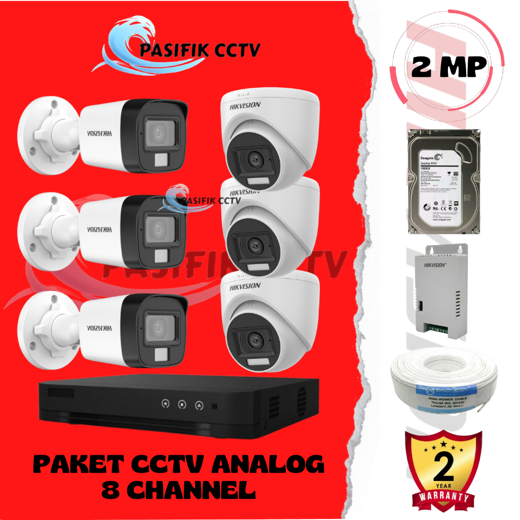 HIK PAKET CCTV 8 CHANNEL 6 KAMERA 2MP FULLSET PAKET CCTV HIKVISION
