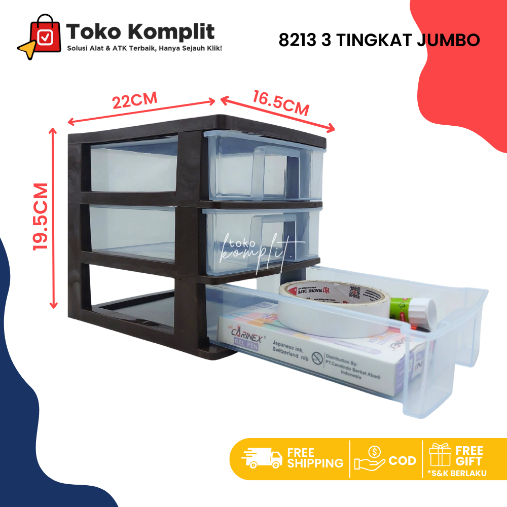 Komplit - Laci Susun JUMBO 8213 Besar Dior 3 tingkat/ Container / Laci Plastik / Rak Susun besar