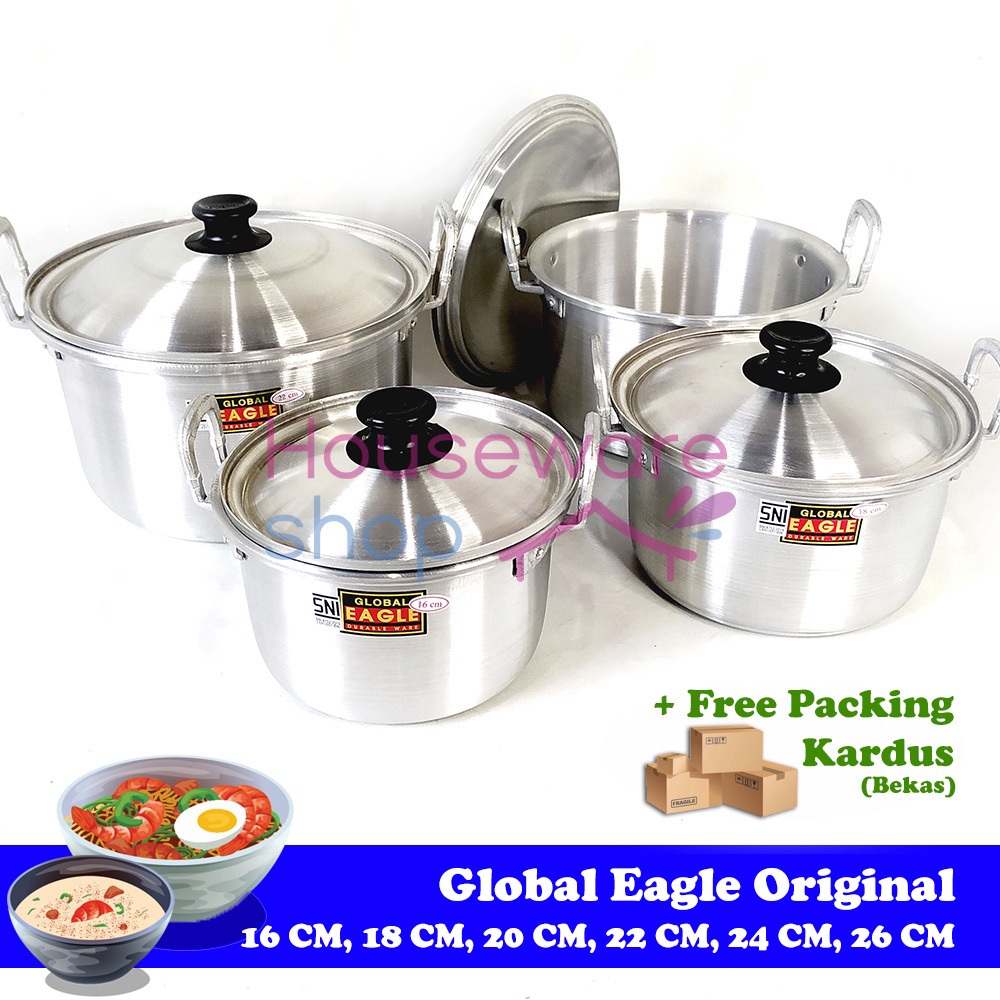 Panci Alumunium + Tutup / Panci Air Tutup Luar Global Eagle - 16 CM / 18 CM / 20 CM / 22 CM / 24 CM 