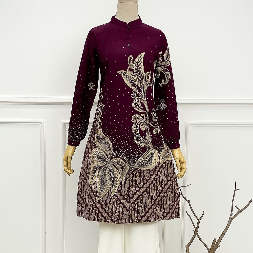 Tunik Batik Wanita Muslim Premium | Baju Batik Wanita Lengan Panjang | Baju Batik Wanita Elegan Untu