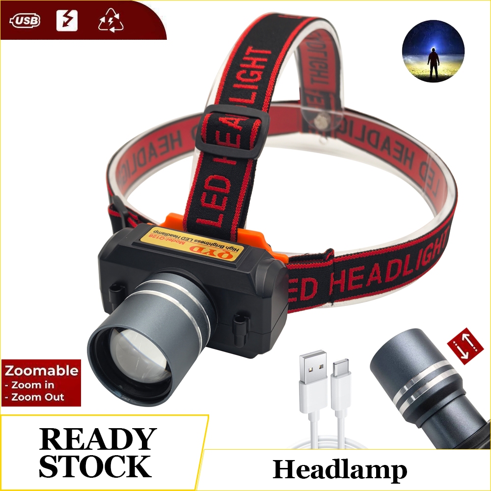 QYD Q128 Senter Kepala Super Terang Anti Air Lampu Senter Kepala Zoom Super Terang Headlamp Outdoor 