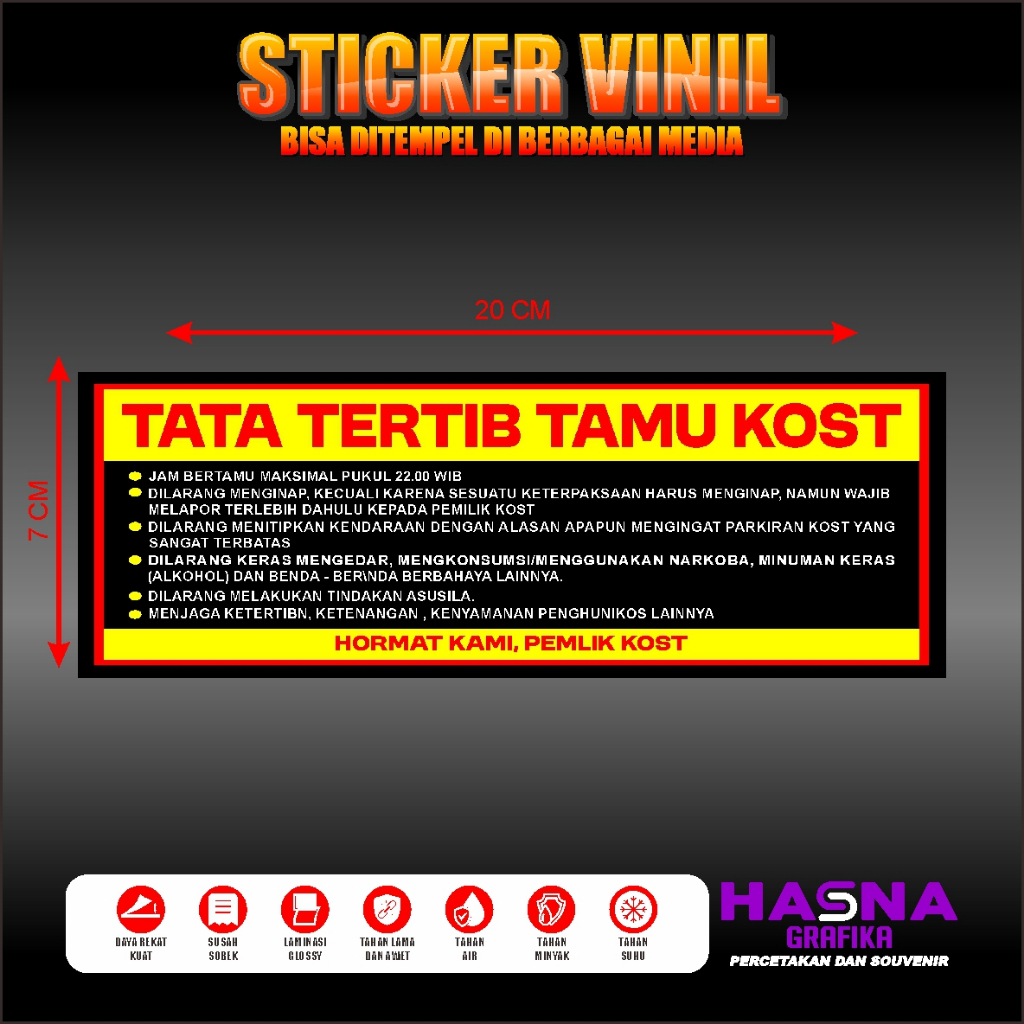 

STICKER INFORMASI KOST / STIKER TATA TERTIB KOSAN KOSTAN KOS DLL