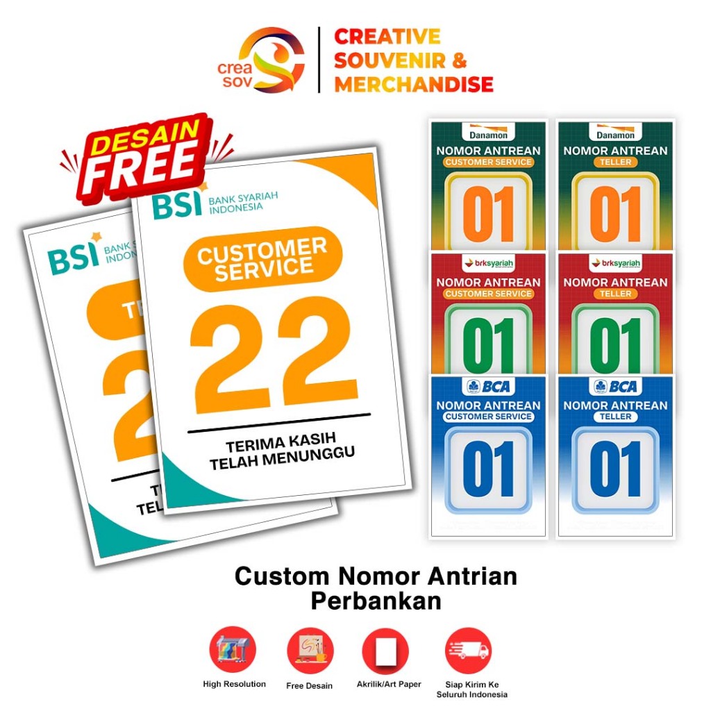 

Creasov - Nomor Antrian Nasabah Bank Akrilik 2mm Stiker Kertas Laminating Custom Free Desain