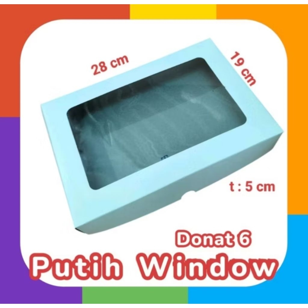 

BOX DONAT 6 PUTIH WINDOW 28x19x5 Kardus Kotak Kemasan Makan Dus