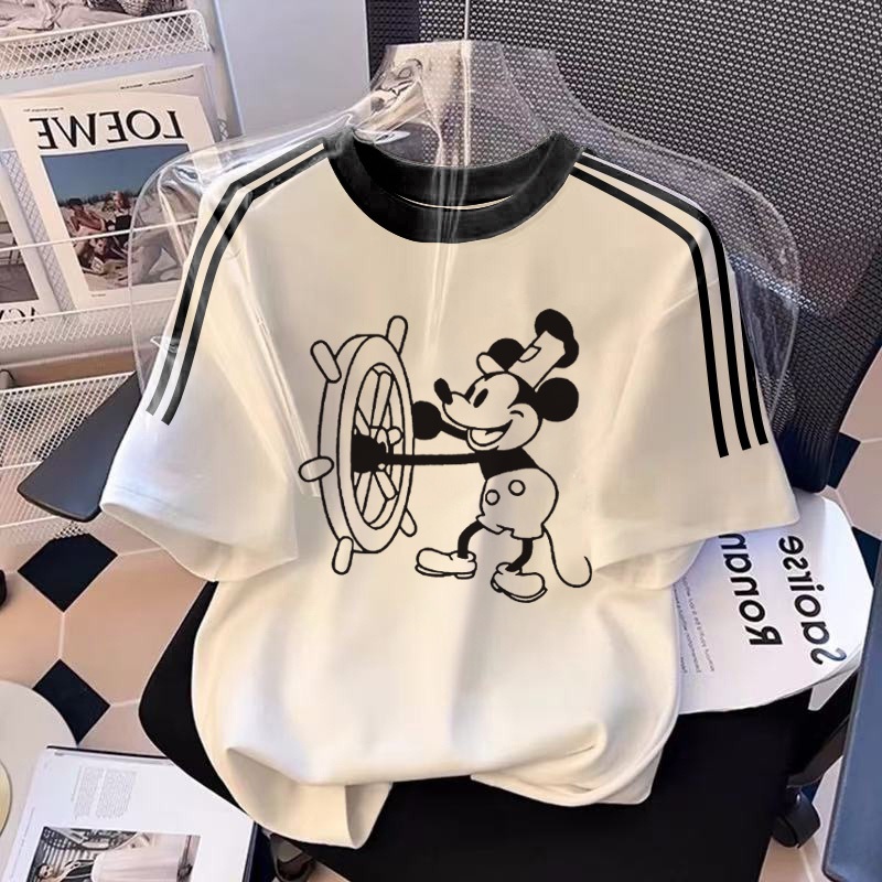 XZHAINV Kaos lengan pendek cetak Mickey Mouse wanita Korea/pakaian wanita lengan pendek putih/versi 