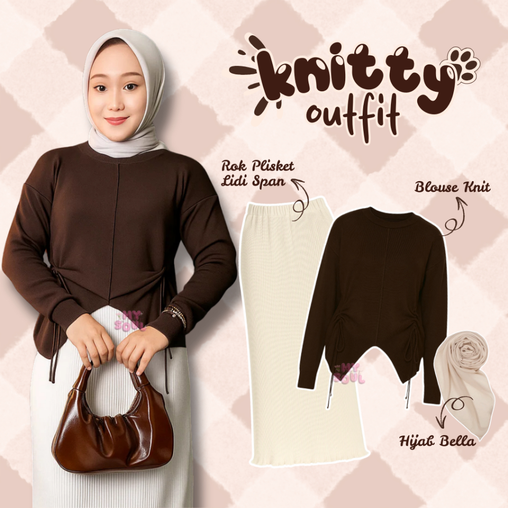 Mahogany Outfit (Anya Blouse Knit, Rok Plisket Lidi Span, Hijab) One Set Remaja Kekinian MSO31