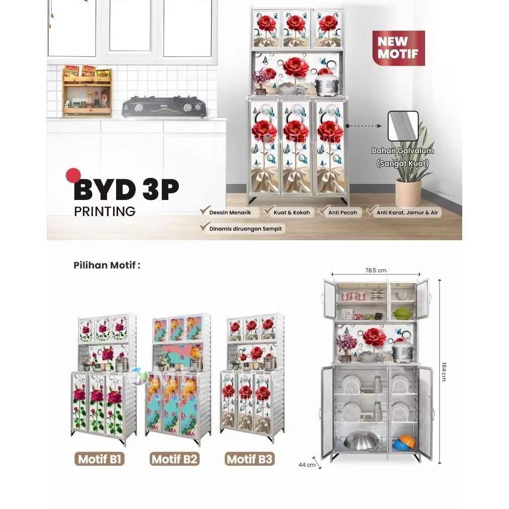 HOMELIVING - BYD 3 PRINTING - RAK DAPUR SERBAGUNA - LEMARI PIRING MULTIFUNGSI - KITCHEN SETT KARAKTE