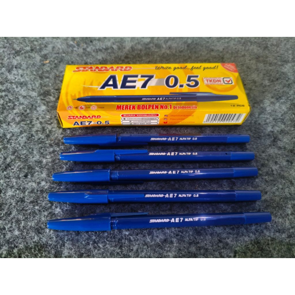 

Pulpen Standar AE7 Biru Isi 12 | 1 Lusin Pulpen Tinta Biru Halus & Lancar
