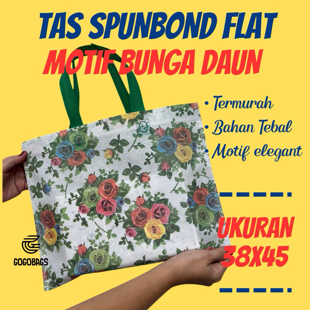 Tas Spunbond Printing 3D Motif Bunga Daun / Tas Spunbond Flat 35x28 / Tas Spunbond Landscape 35x28 /