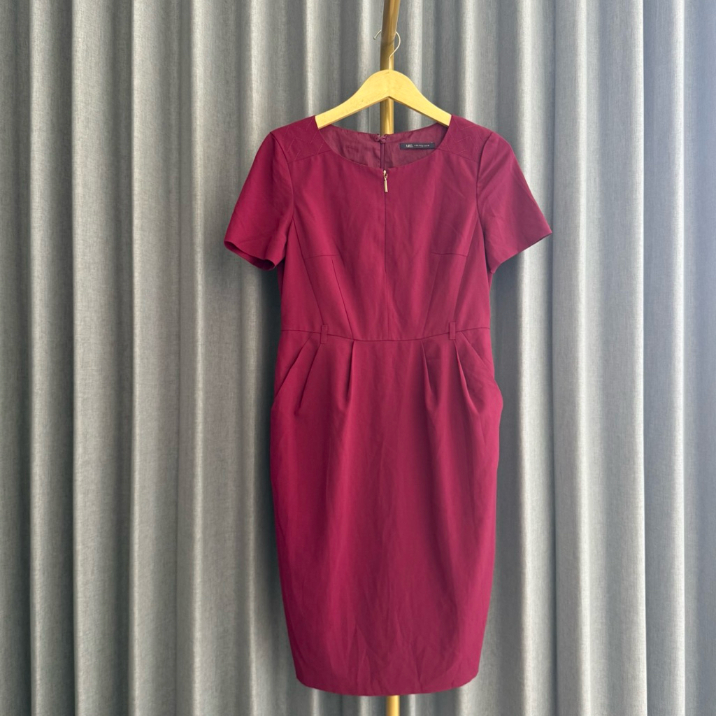 PRELOVED Mark & Spencer M&S Red Maroon Short Slevee Basic Mini Dress Fashion Wanita