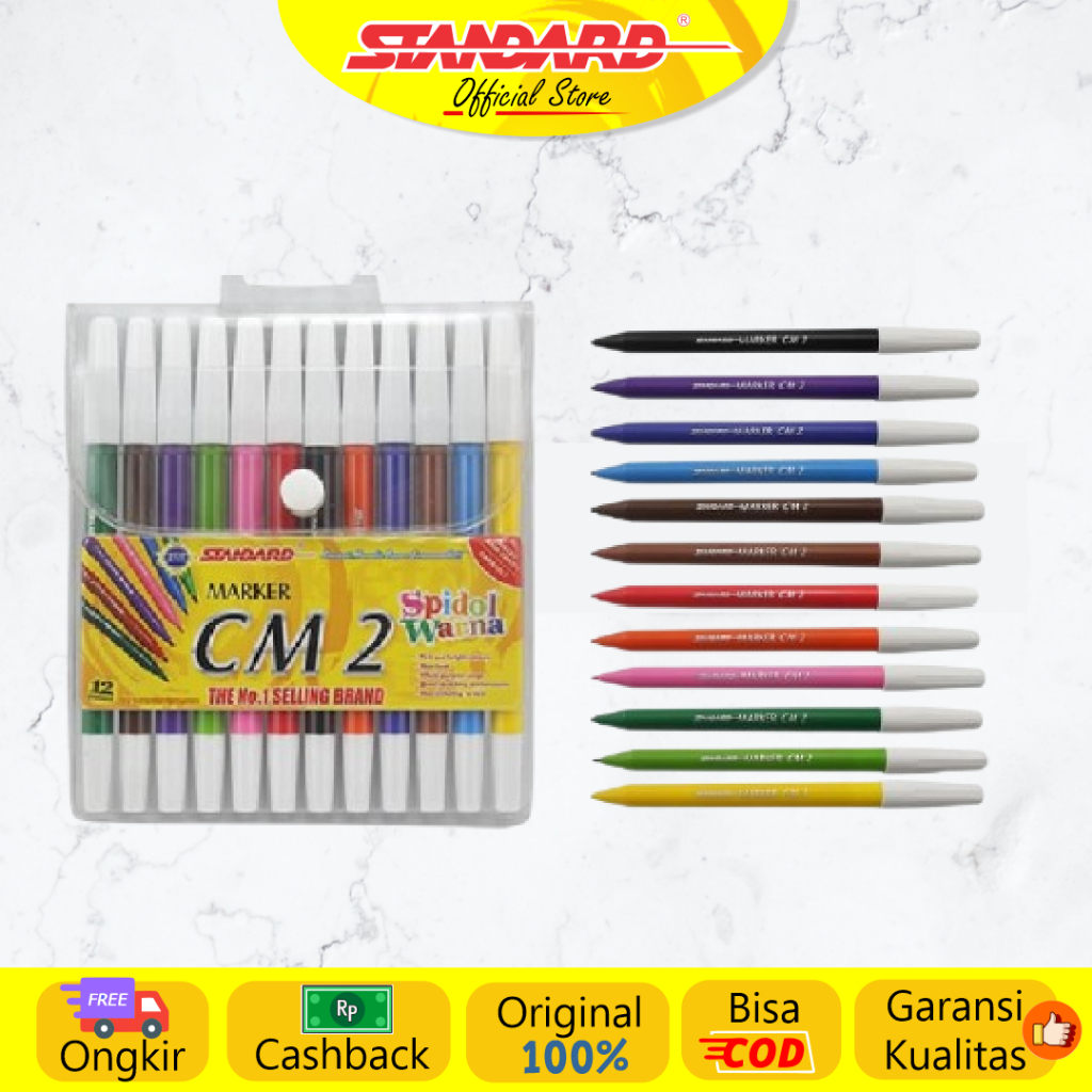 

Spidol 12 Warna Mix / Spidol Standard CM2/CM 2 Spidol Mewarnai - Standard Coloring Marker/Permanent