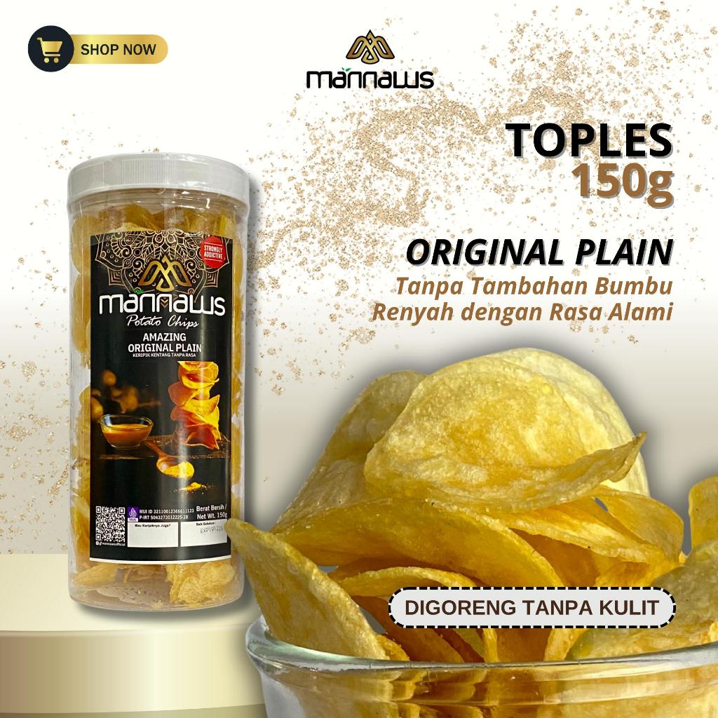 

Mannaws Potato Chips Snack Keripik Kentang - Ukuran Toples 150g - Amazing Original Plain (Tanpa Rasa)