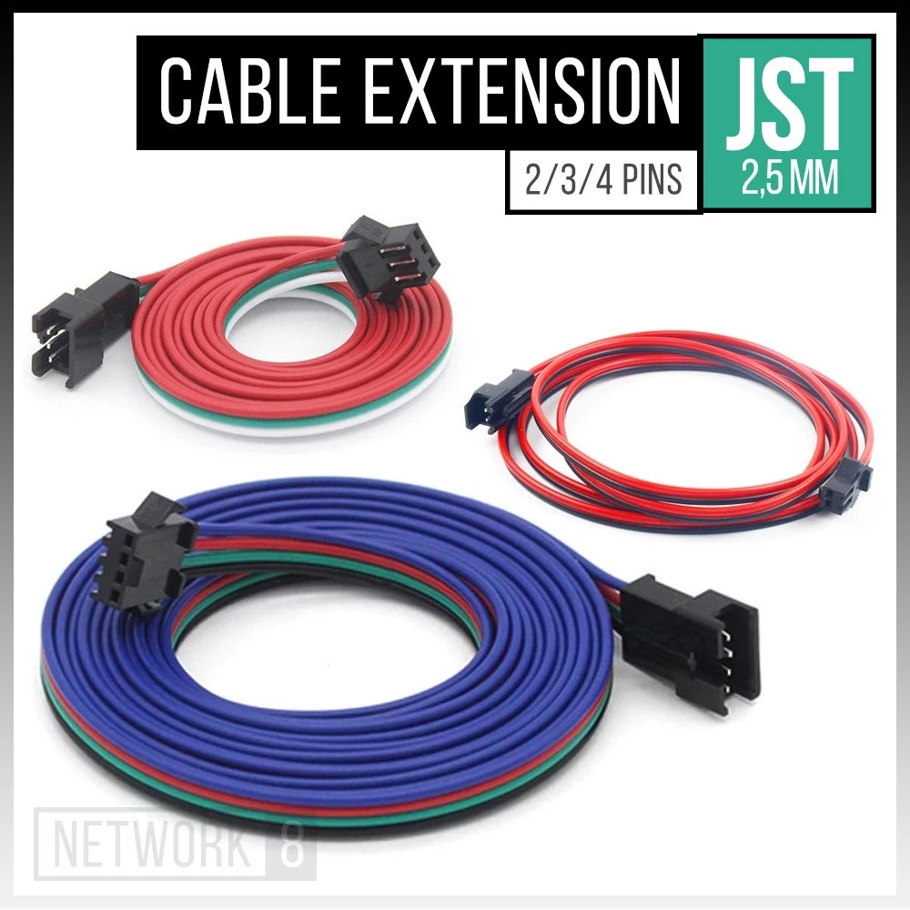 JST EXTENSION PERPANJANGAN KABEL KONEKTOR PANJANG LED STRIP 2 3 4 PIN PINS 1M 2M 3M 4M 5M 1 2 3 4 5 