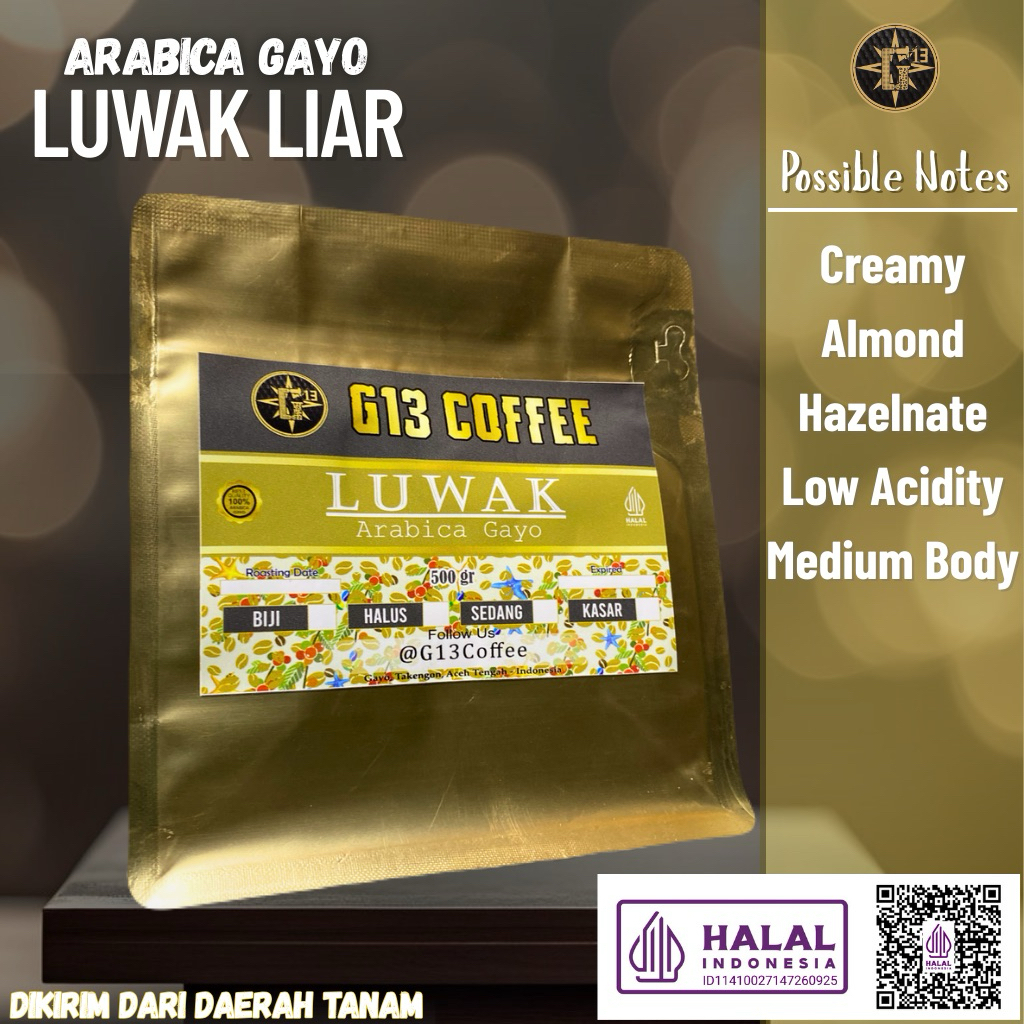 

KOPI GAYO ARABICA LUWAK LIAR ARABIKA ACEH ROASTED BEAN BIJI / BUBUK