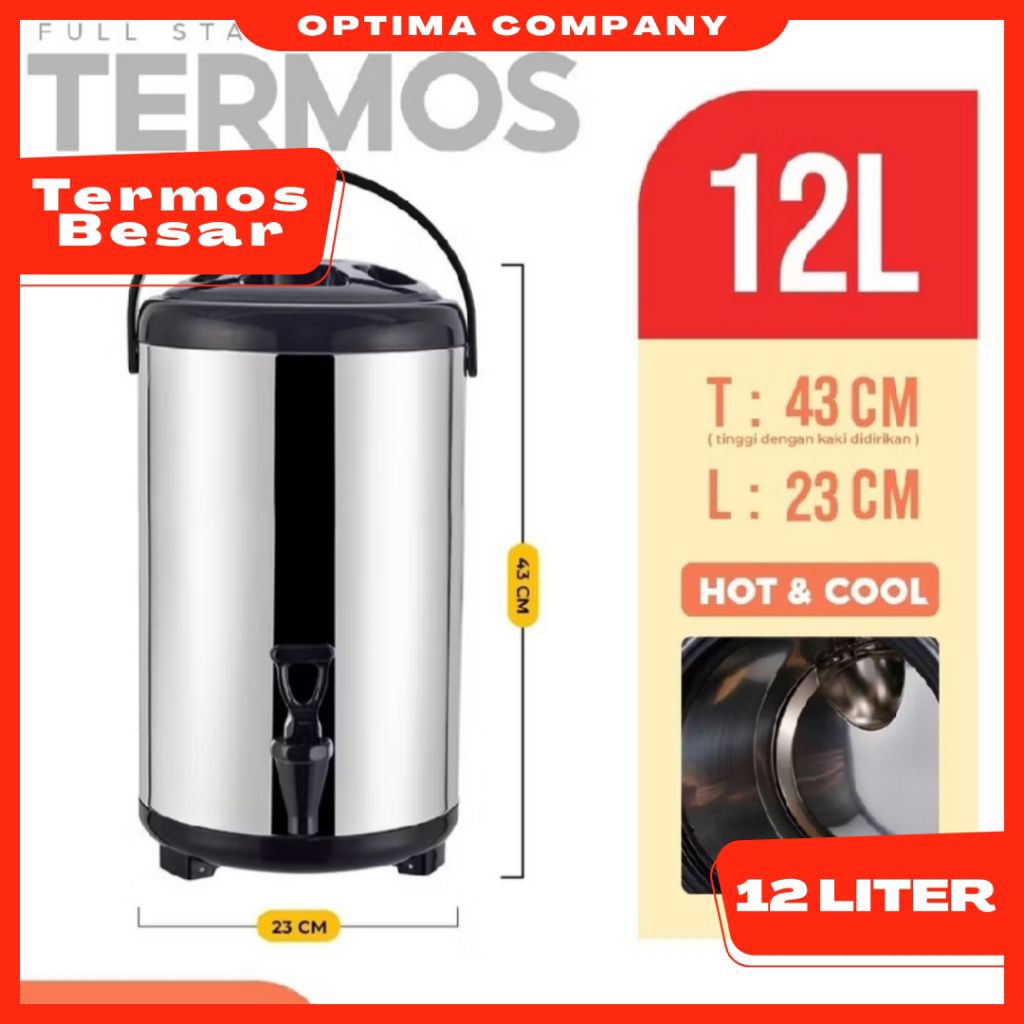 Termos Besar 12 Liter Milk Tea Bucket Dispenser Air Minum Serbaguna Dingin Dan Panas