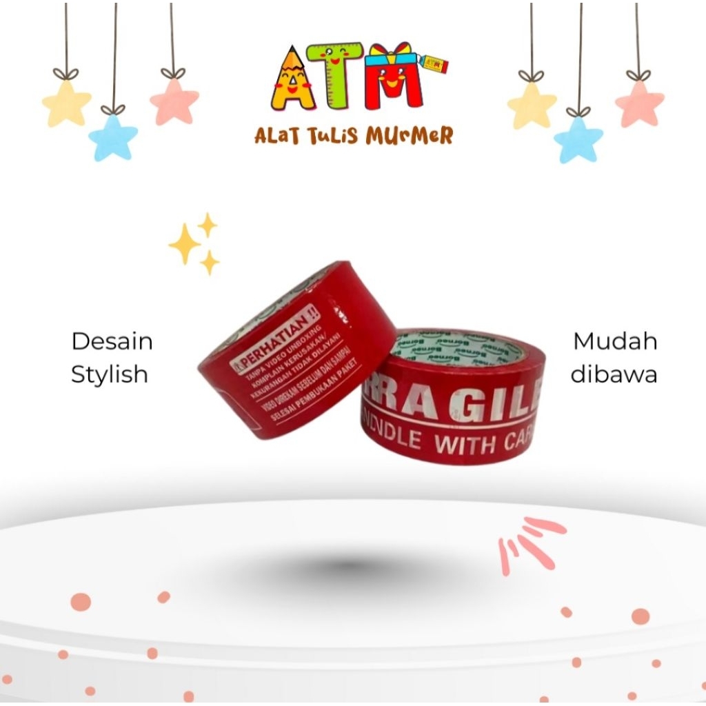 

Lakban/Perekat/Selotip/Star Borneo OPP Lakban Fragile Unboxing Merah 48 mm x 60 Yard