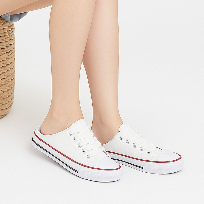 Sepatu Sandal Selop Kanvas Wanita Jumbo | Sneaker Bustong Flat Shoes Casual Anti Selip Ukuran Besar 