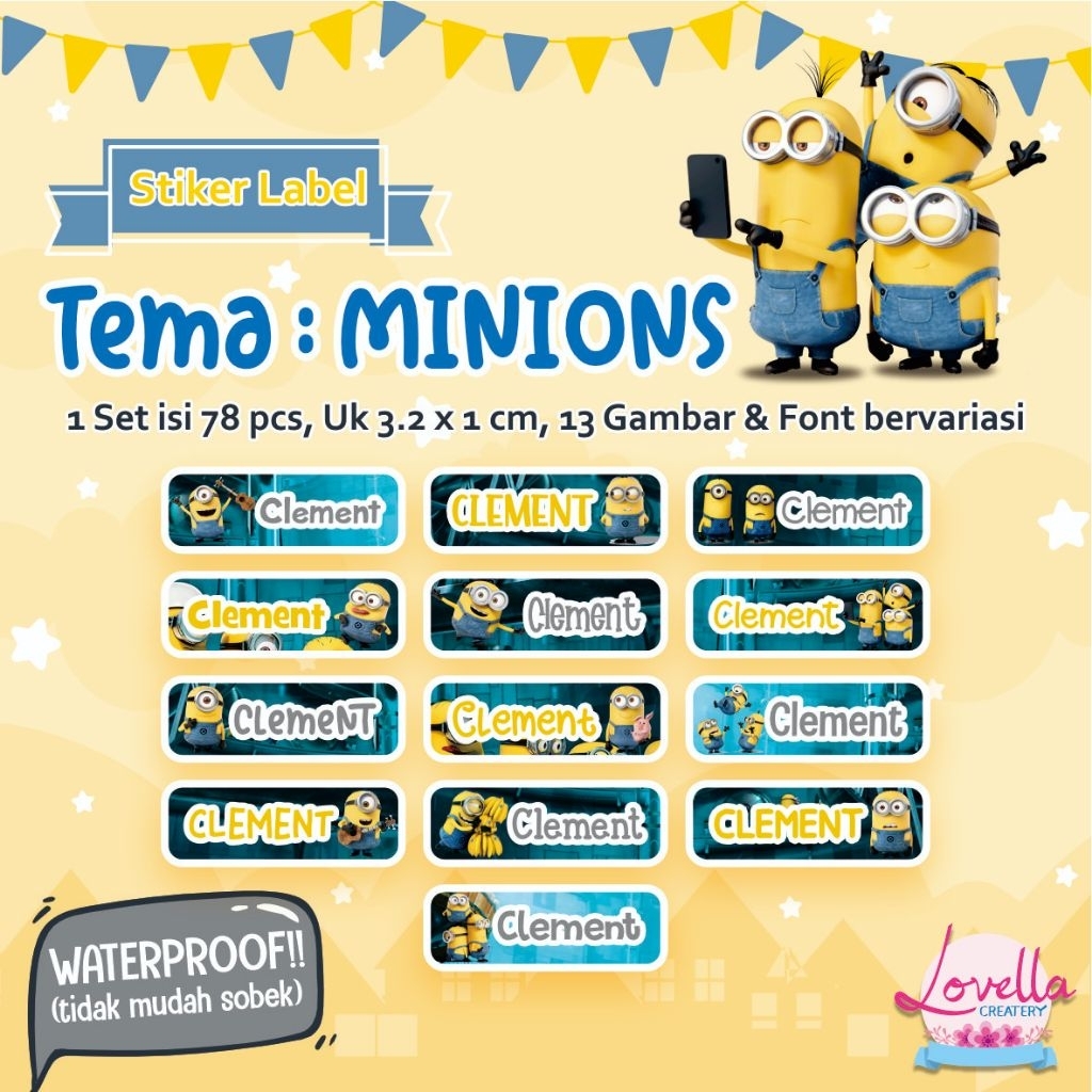 

STIKER NAMA ANAK / STIKER NAMA WATERPROOF TEMA MINIONS