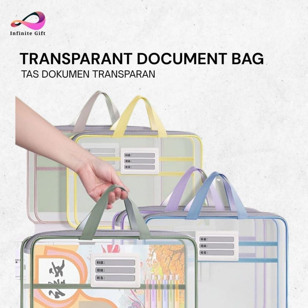 

Tas Dokumen Transparan A4 dengan Resleting Ganda & Tali Pegangan – Map Arsip Sekolah Kantor