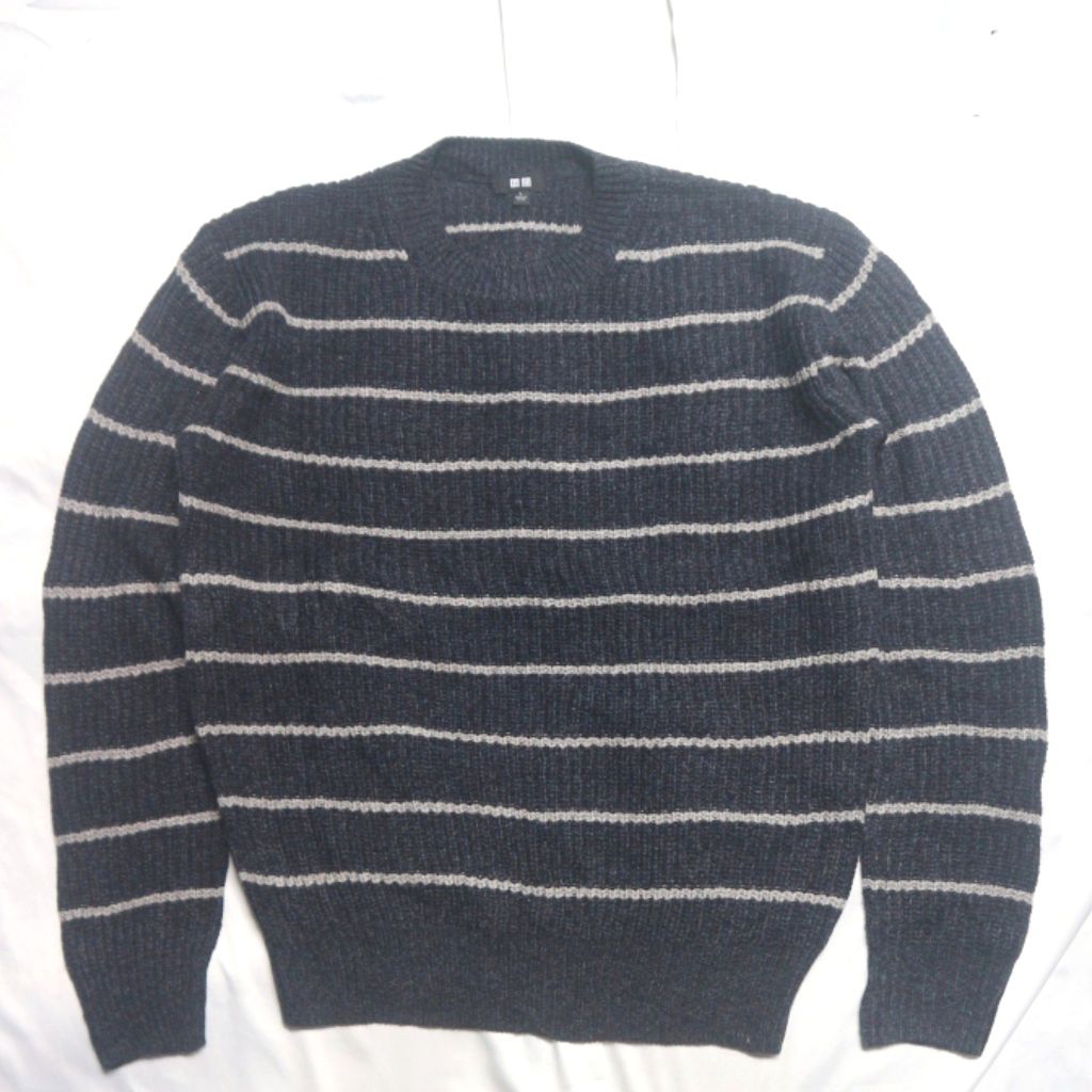 UNIQLO Stripe Lidi Salur Navy Denim Knitwear Sweater Sweatshirt Crewneck Rajut Wool Jaket