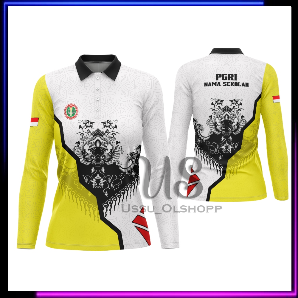 Seragam PGRI / Baju Batik PGRI Lengan Panjang / Kaos Polo PGRI Wanita / Jersey PGRI Custom Nama