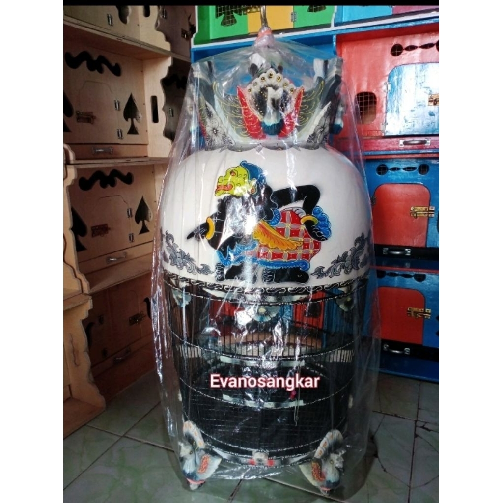 SANGKAR BURUNG PERKUTUT MAHKOTA MOTIF SEMAR