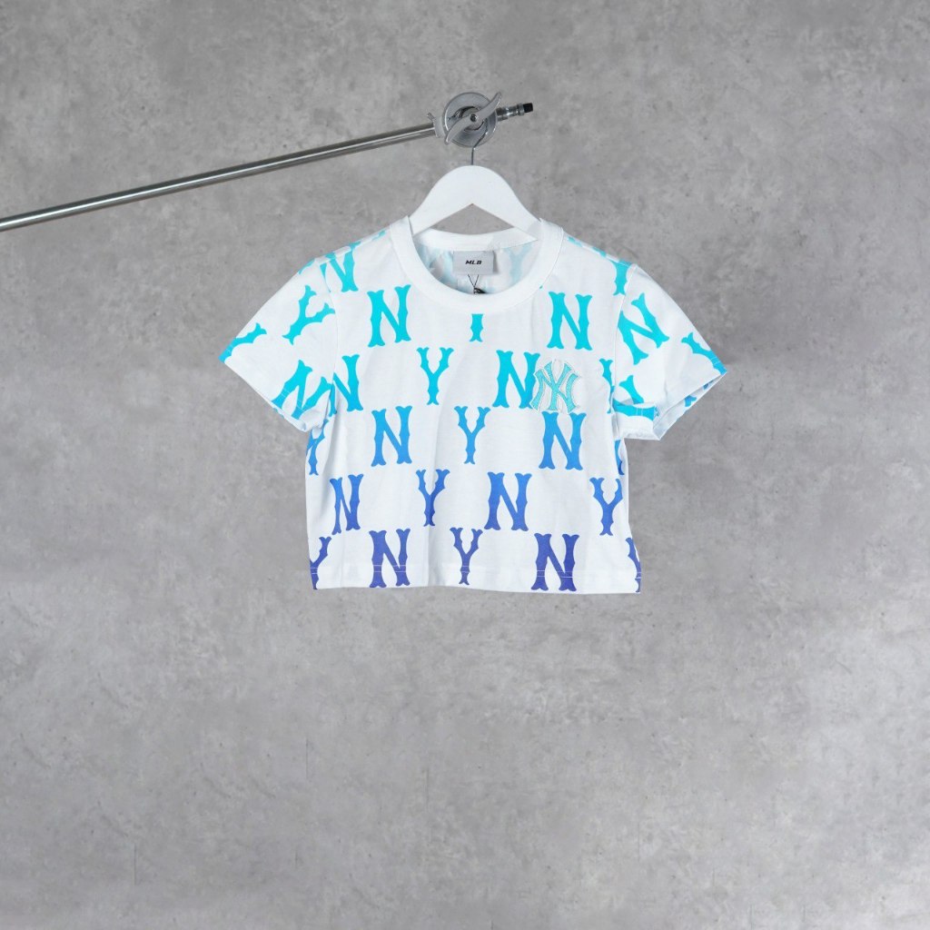 Kaos MLB NY BIG MONOGRAM OMBRE BLUE WHITE CROP TSHIRT 100% ORIGINAL