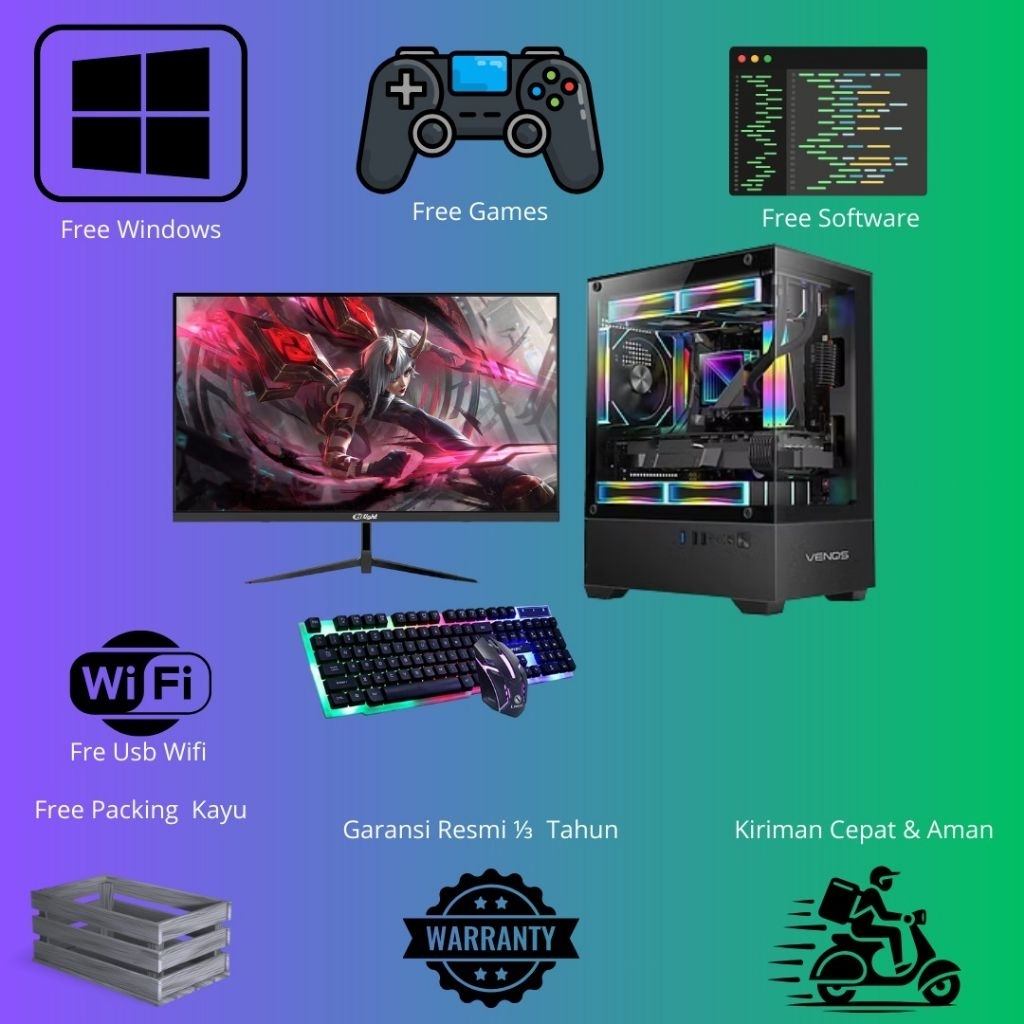 PC GAMING Fullset RYZEN 7-5700G | RAM 32GB | NVME 512GB | LED 27 INCI | HDD 1TB