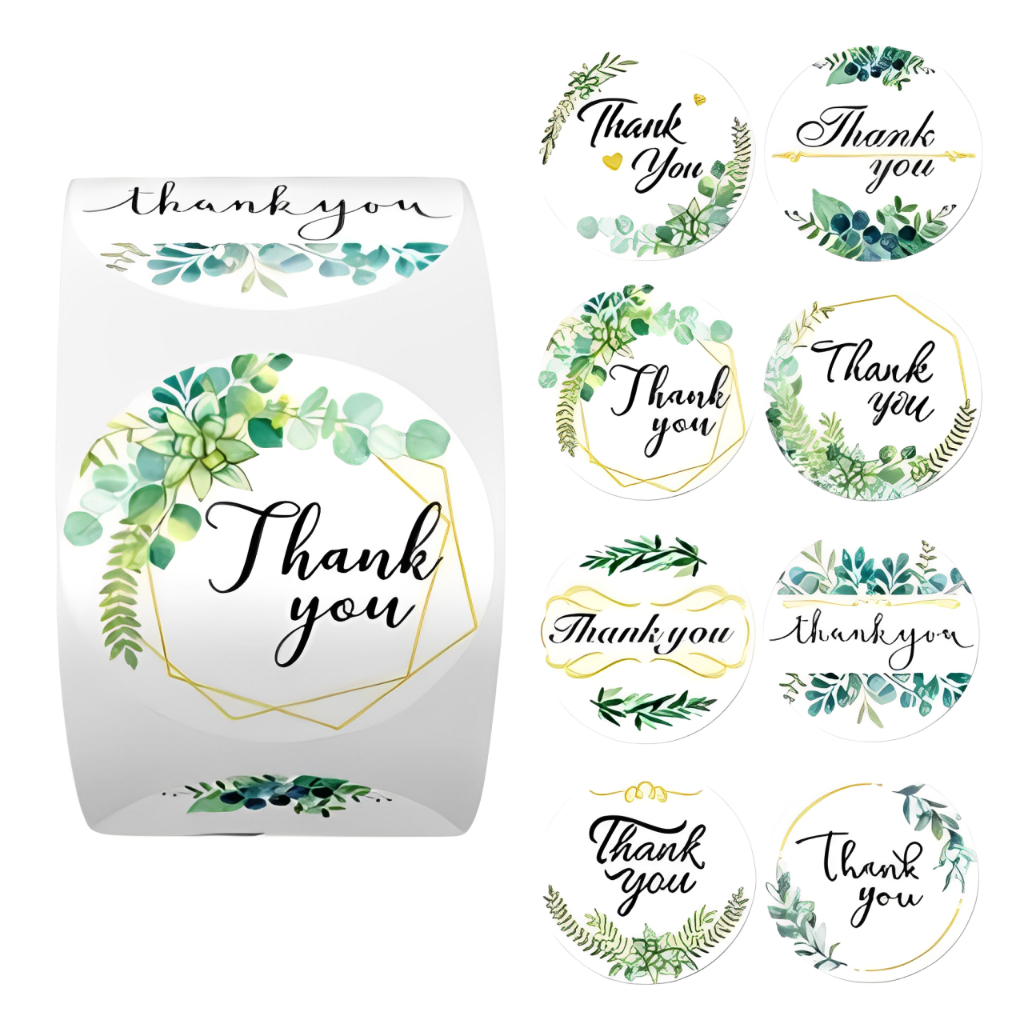 Stiker Label Roll Thank You 500 pcs Stiker Bulat Terima Kasih Aesthetic Elegan Lucu Kemasan Makanan