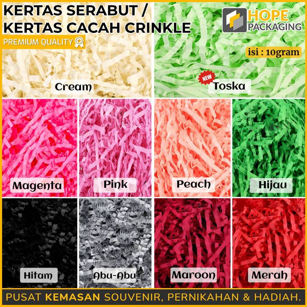 

Kertas Serabut 10 gram/ Kertas Cacah Hampers/ Isi Gift Hampers / Filler Kado/ Dekorasi Hampers Souvenir Kado