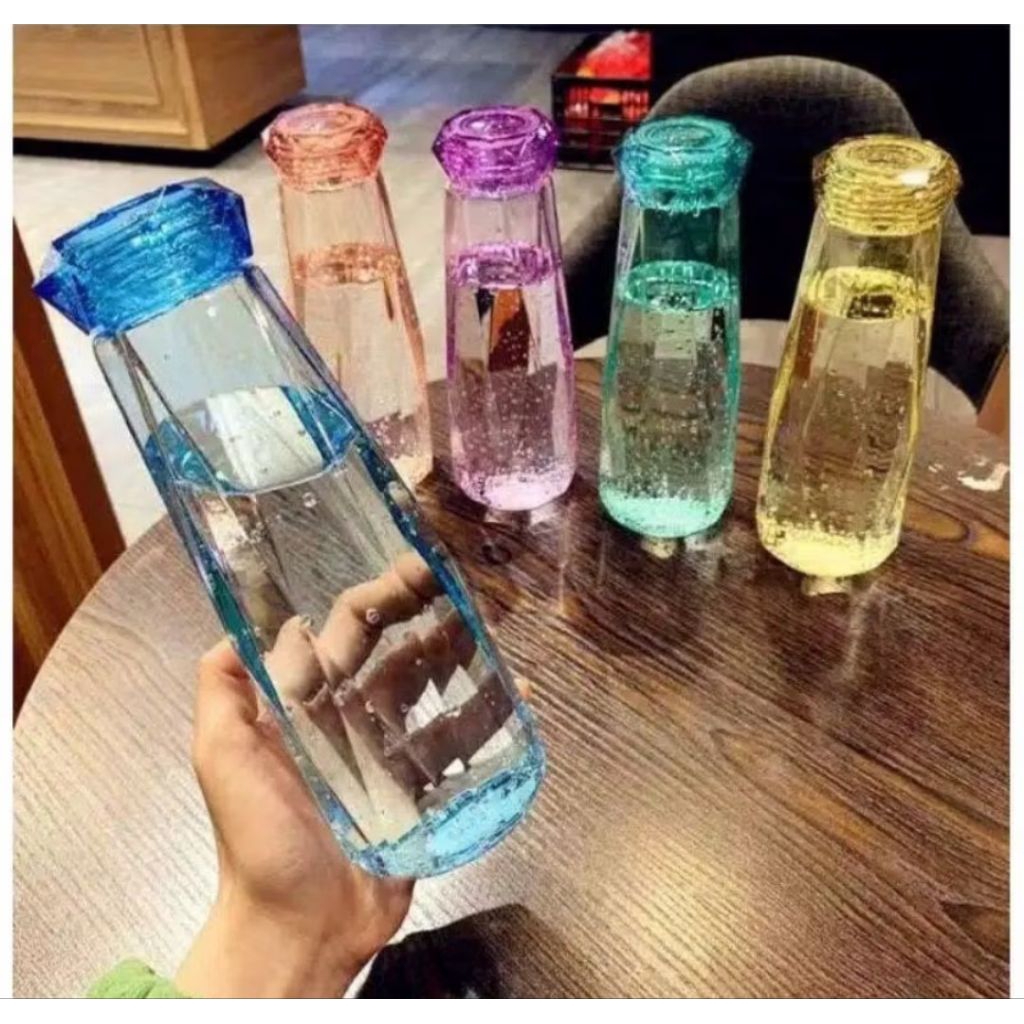 Botol Minum Kaca Kristal 450ml, Botol Air Minum Diamond Cantik Unik Tempat Air