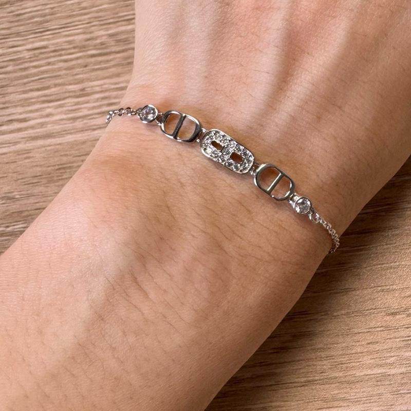 Gelang Rantai CD Plat Mata - Asli Perak 925 - Gelang Wanita Fashionable - Gelang Mewah - Anti Karat 