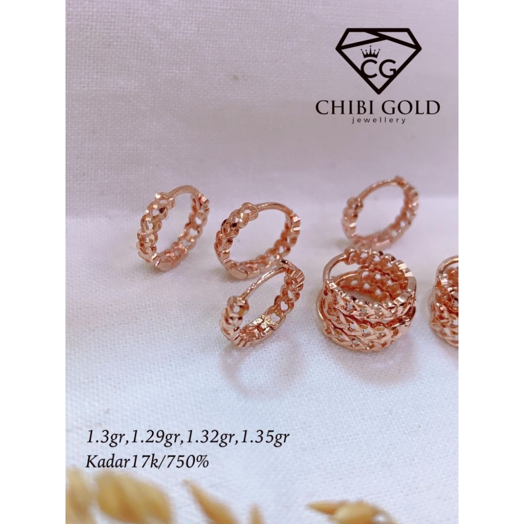 CHIBI JAWELLERY - Anting bulat love emas 750 kadar 17K - chibigold