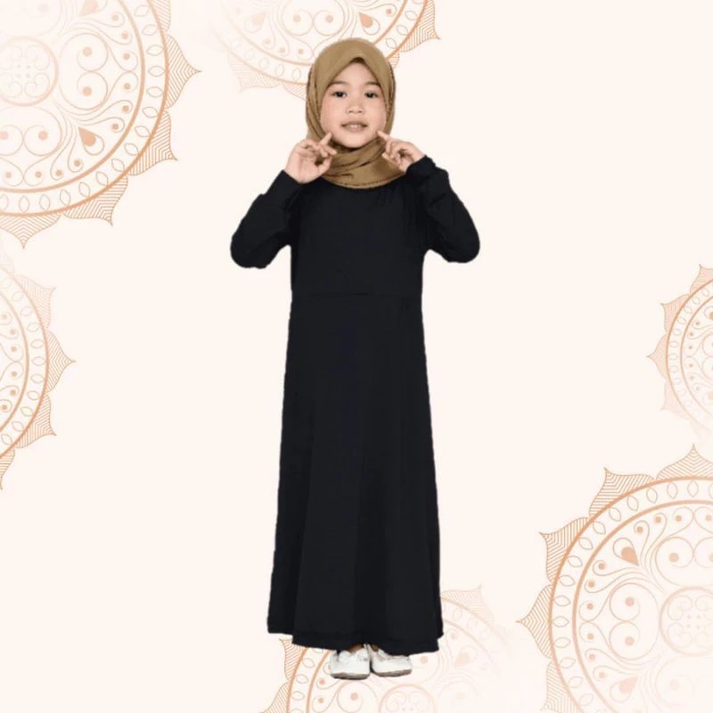 Gamis Abaya Anak Perempuan Polos Warna Hitam Bahan Crinkle Premium