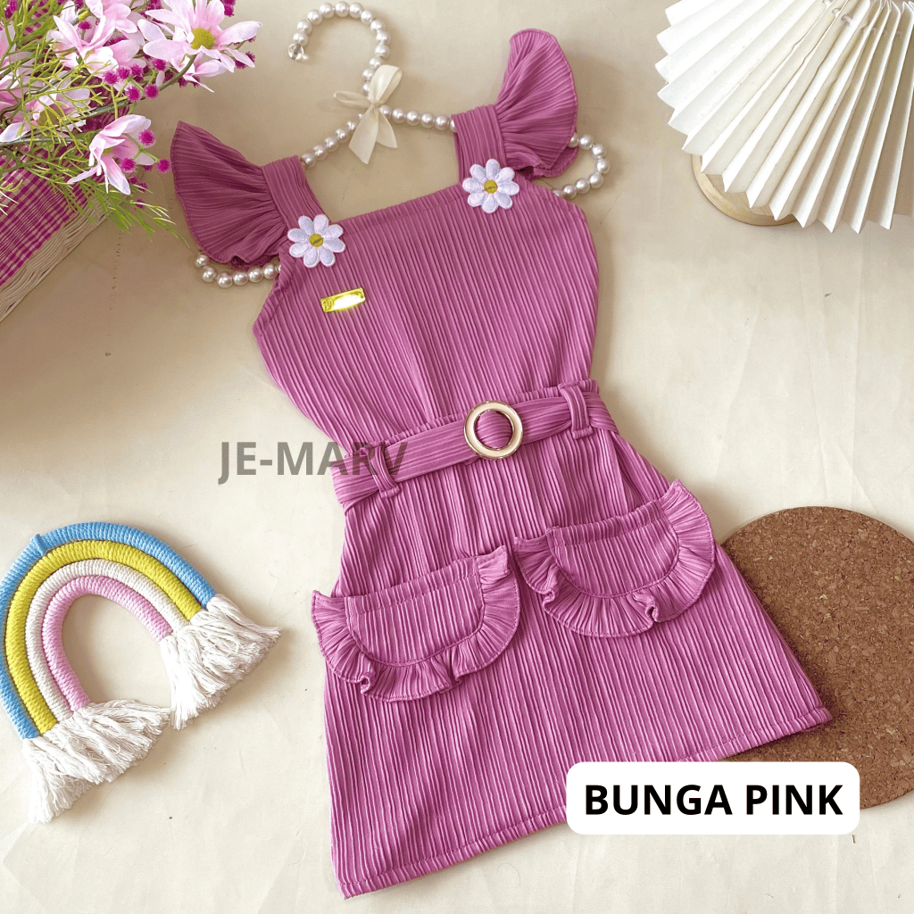 JE-MARV. BUNGA FREE BELT SETELAN/ONESET BAJU ANAK  PEREMPUAN LUCU MODEL  KOREAN STYLE BAHAN KNIT CON