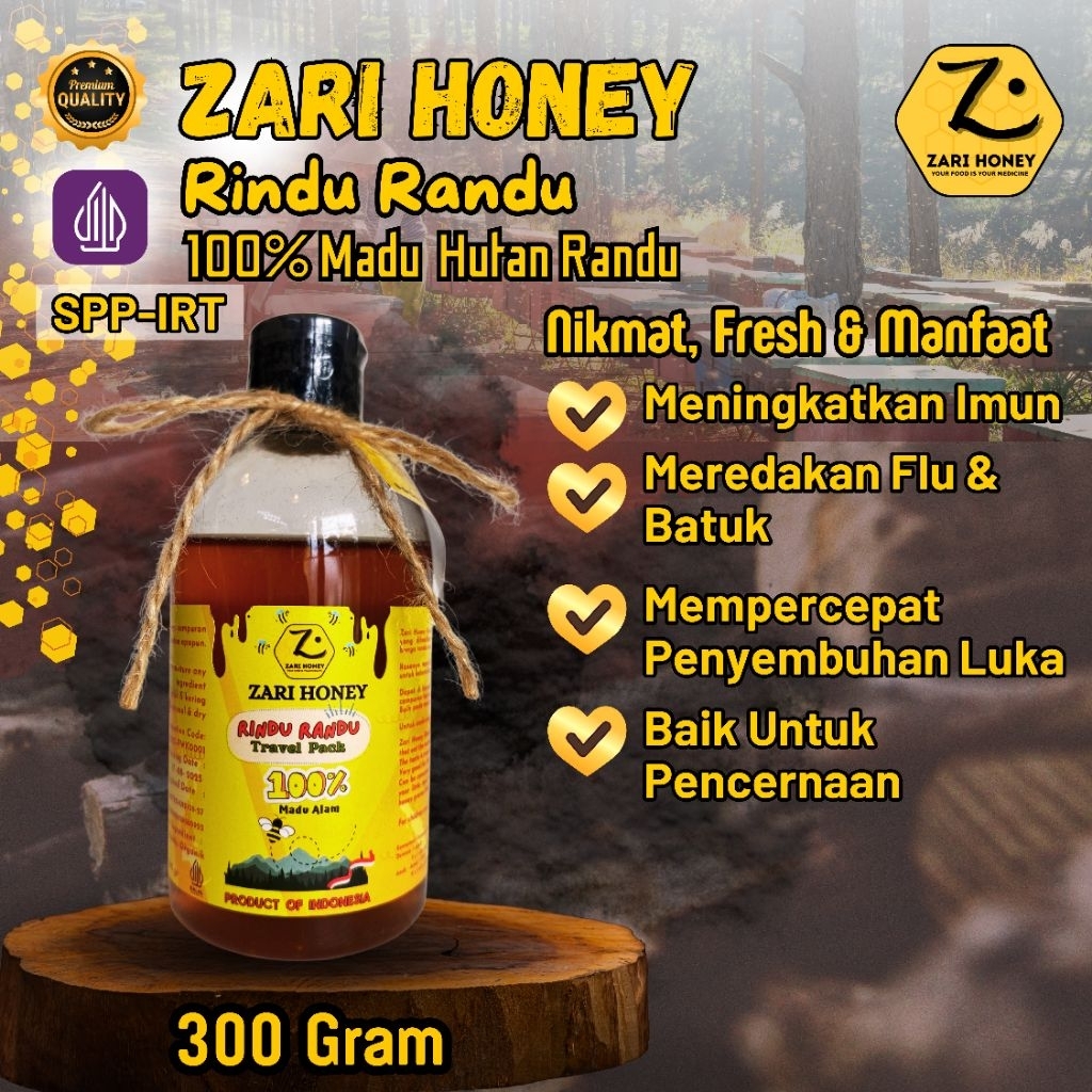 

ZARI HONEY RINDU RANDU 300 Gram Madu Murni Asli 100% Alami Pure Natural Raw Premium