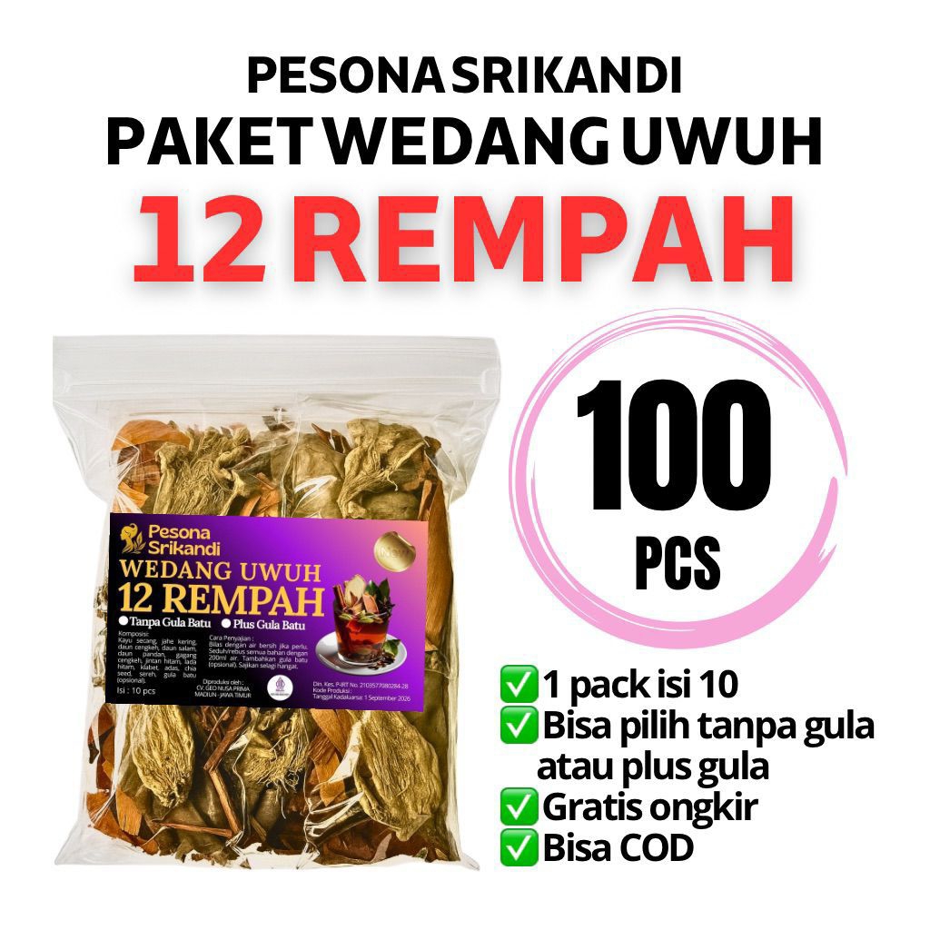 

PAKET 100 PCS (10 PACK) WEDANG UWUH 12 PLUS GULA BATU PESONA SRIKANDI